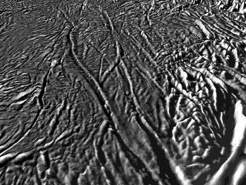 Stripes on the icy surface of Enceladus, a moon of Saturn, from Cassini