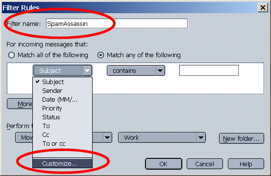 Example of rule setup