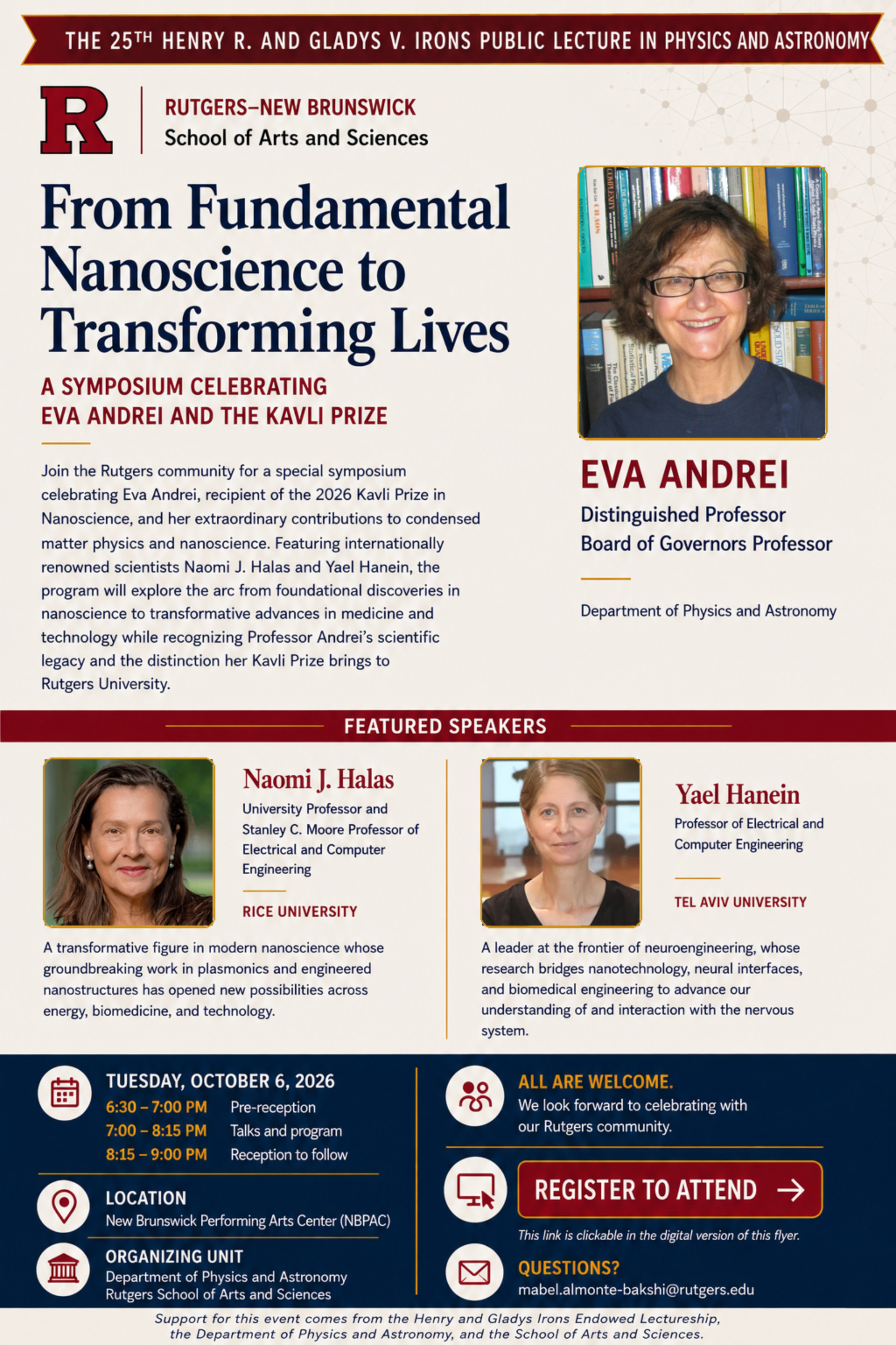 Photo of the flyer for the 2026 Eva Andrei Irons Public Lecture, entitled 