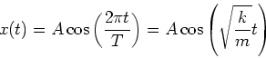 \begin{displaymath}
x(t) = A\cos\left(\frac{2\pi t}{T}\right) =
A\cos\left(\sqrt{\frac{k}{m}}t\right)
\end{displaymath}