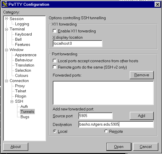 Putty Configuration window