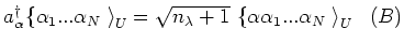 $
a_{\alpha _{} }^\dag\{ \alpha _1 ...\alpha _N \left. {} \right\rangle _U = \s...
... \{ \alpha \alpha _1 ...\alpha _N \left. {} \right\rangle _U     (B) \\
$