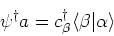 \begin{displaymath}
\psi^{\dagger} a = c^{\dagger}_{\beta} \langle \beta\vert\alpha \rangle
\end{displaymath}