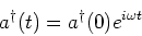 \begin{eqnarray*}
a^\dagger(t) = a^\dagger(0) e^{i\omega t}
\end{eqnarray*}