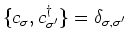 $\{ c_{\sigma } , c^{\dagger}_{\sigma^{\prime}} \}
= \delta_{\sigma , \sigma^{\prime}}$