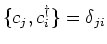 $\{ c_j , c^{\dagger}_i \} =
\delta _{ji}$