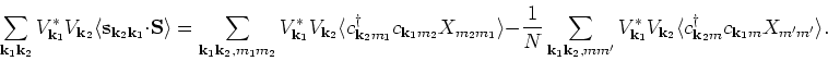 \begin{displaymath}
\sum_{{\bf k}_1 {\bf k}_2} V_{{\bf k}_1}^{\ast} V_{{\bf k}_2...
...\bf k}_2 m} c_{{\bf k}_1 m} X_{m^{\prime}m^{\prime}} \rangle .
\end{displaymath}